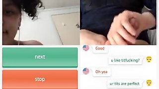 Omegle ebony girl licks her massive tits and shows hairy pussy