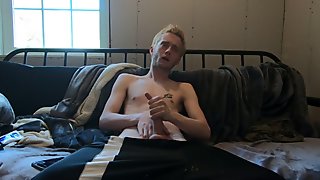 Hot Blonde Teenage Jock jerking his BIG COCK in COLLEGE DORM